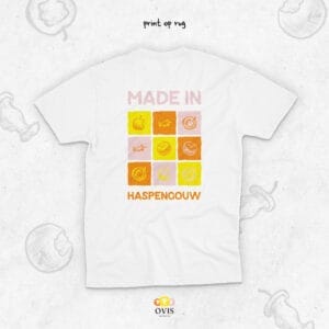 Made in Haspengouw – wit T-shirt met print op rug en borst