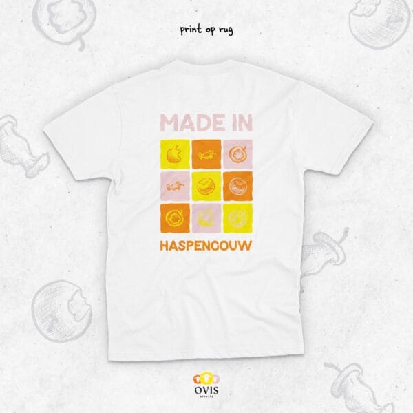 Made in Haspengouw – wit T-shirt met print op rug en borst